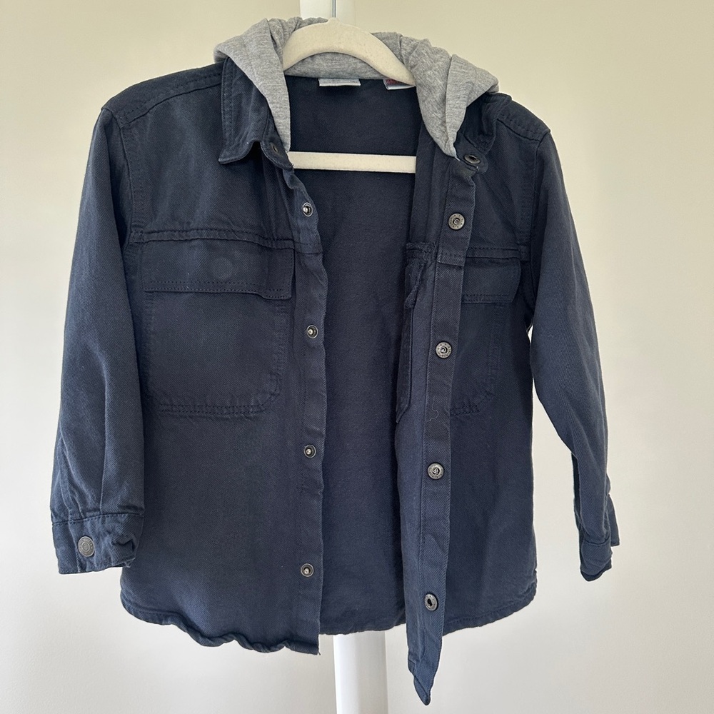 Zara Blue and Gray Jean Jacket with Hood